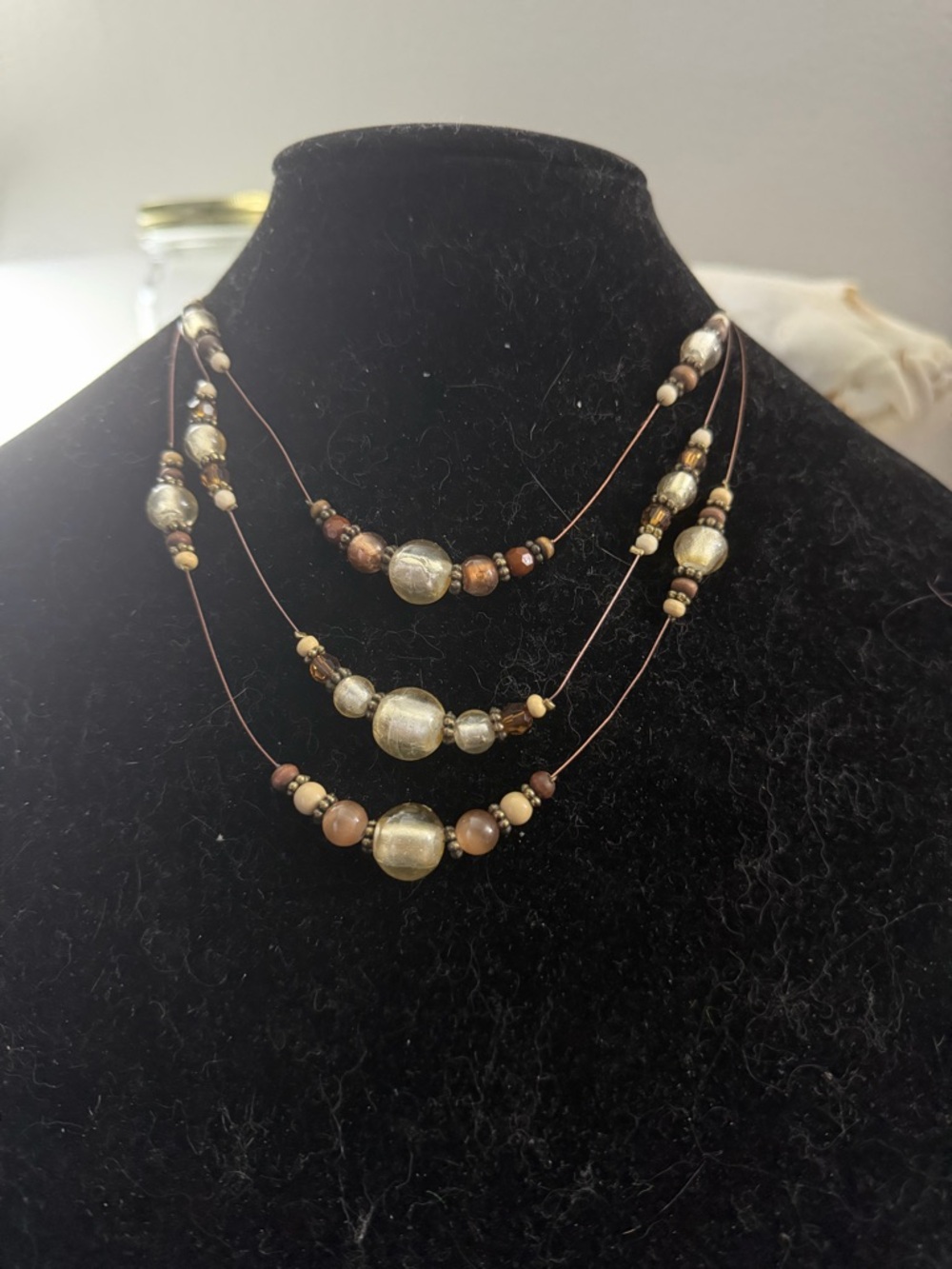 Handcrafted Multi-Strand Brown and Gold Beaded Necklace